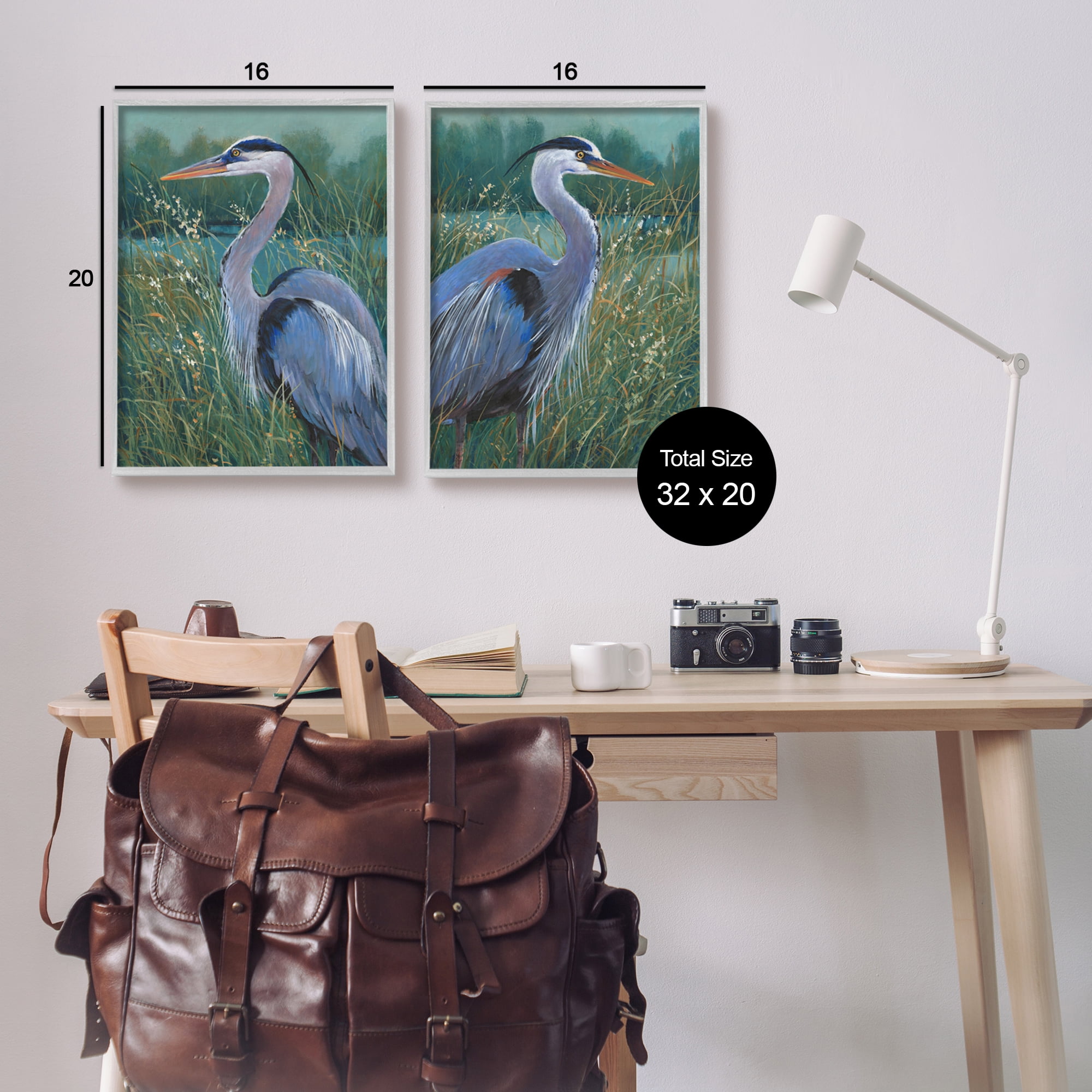 Stupell Industries Herons & Lake Landscape Animals & Insects Painting Gray Framed Art Print Wall Art, 16 x 20