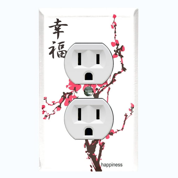 Metal Light Switch Plate Cover Japanese Pink Sakura Flower House Red FLW129