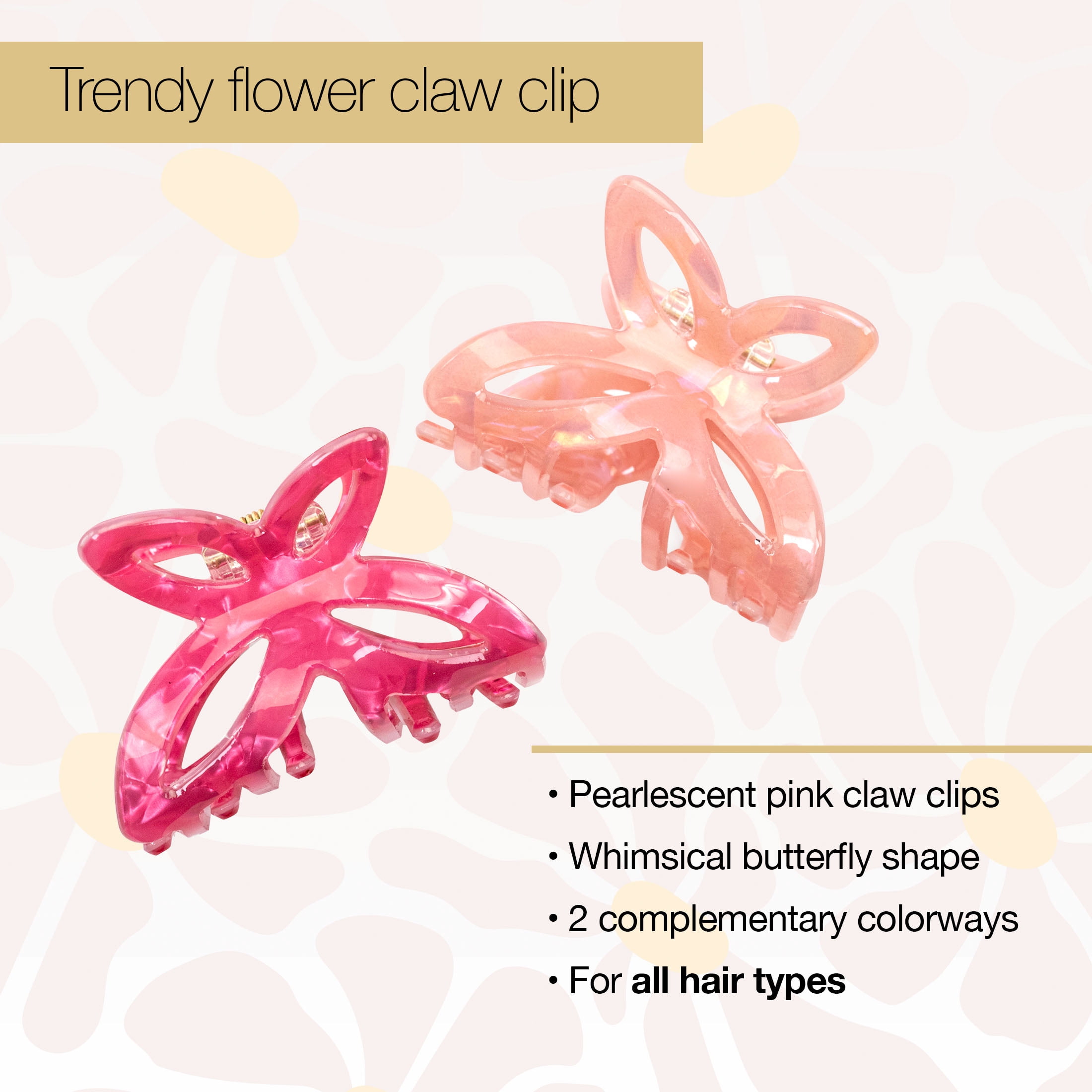 Scunci x Kelsey Anderson Acrylic Butterfly-Shaped Claw Clips, Pink, 2 count