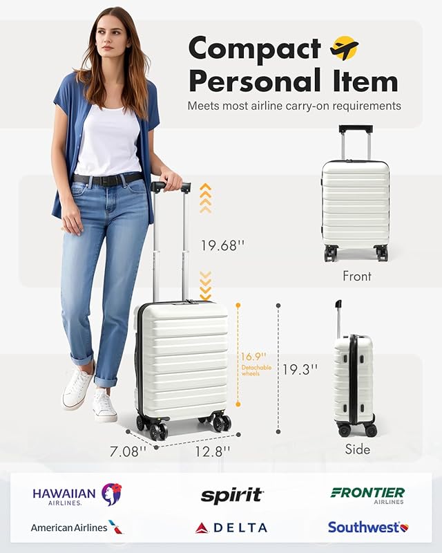 16 Inch Carry On Luggage Airline Approved, Hard Shell Suitcase with TSA Lock, Lightweight Spinner Wheels Durable ABS Compact Carry-On for Travel Weekend Trips Men Women