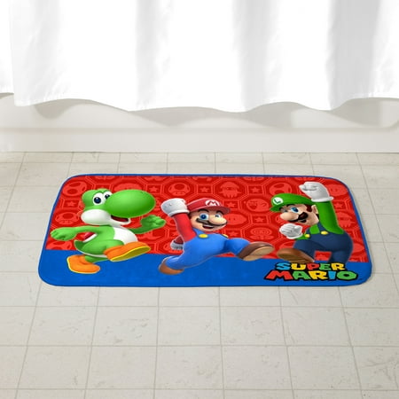 Super Mario Kids Skid-Resistant Foam Bath Rug, Polyester, 30 x 20, Red
