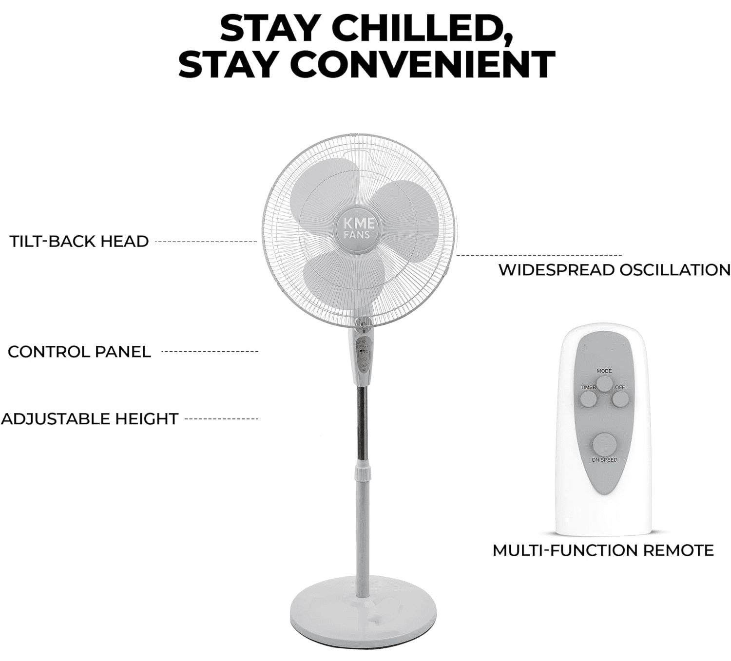 18-Inch Pedestal Fan – Quiet Oscillating Stand Fan with 3 Speeds to acheive comfort zone, Adjustable Height and Tilt, 90° Air Circulation for Bedroom, Home, or Office