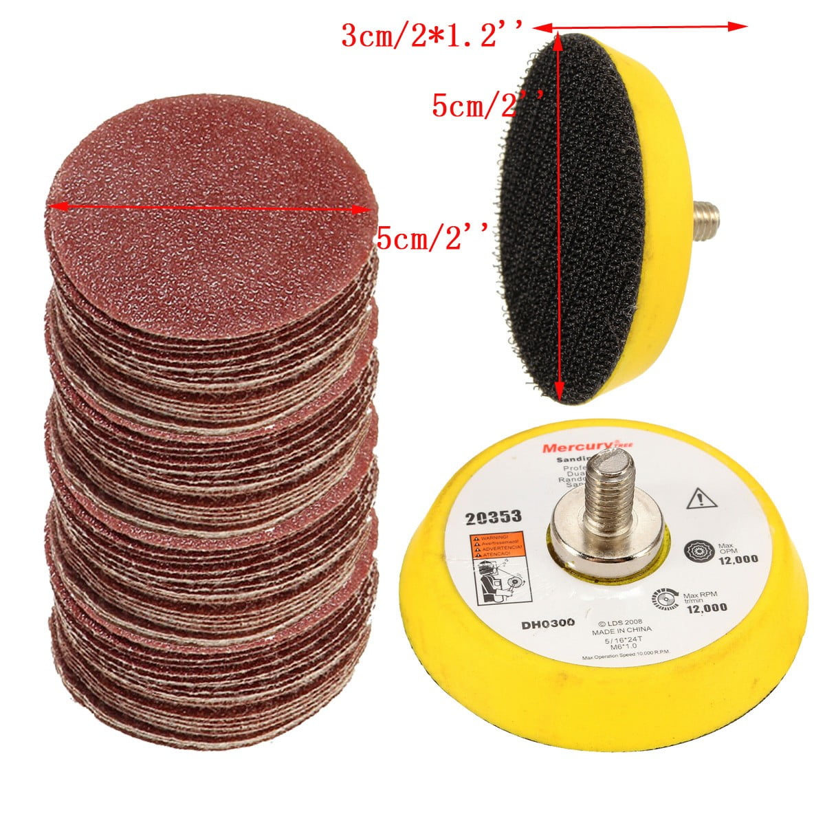 100 Pack 5cm Sanding Disc Paper Hook Loop Sander Backer Pad M6 Drill Adapter