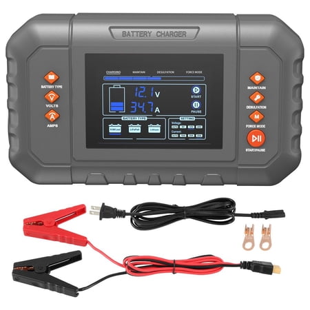 Smart Battery Charger, 35-Amp, Lithium LiFePO4 Lead-Acid (AGM / Gel / SLA) Car Battery Charger with LCD Display, Trickle Charger Maintainer Desulfator for Boat Motorcycle Lawn Mower Deep Cycle