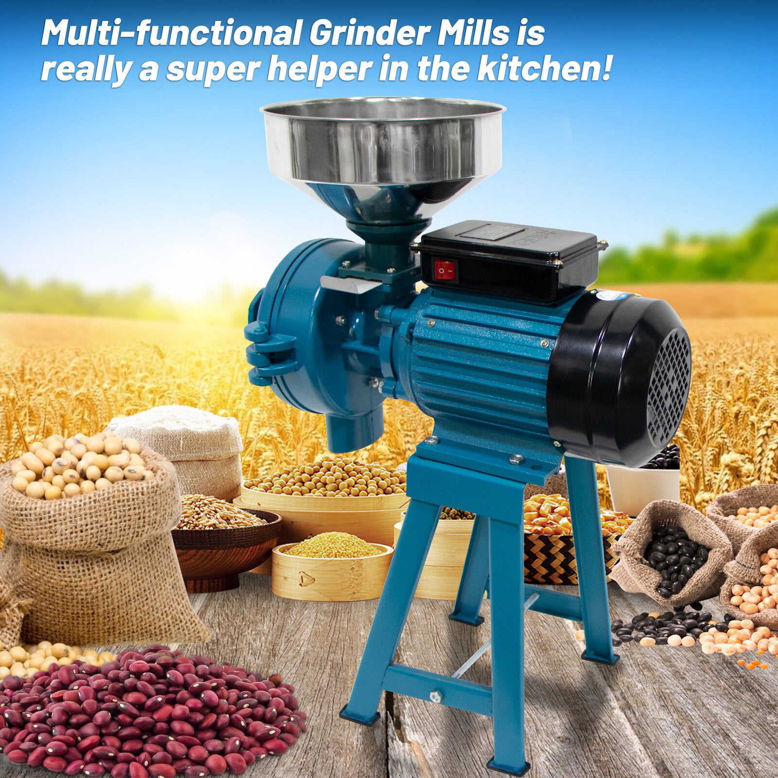 Electric DRY Feed/Flour Mill Cereals Grinder Grain Corn Coffee Wheat+funnel 220V 