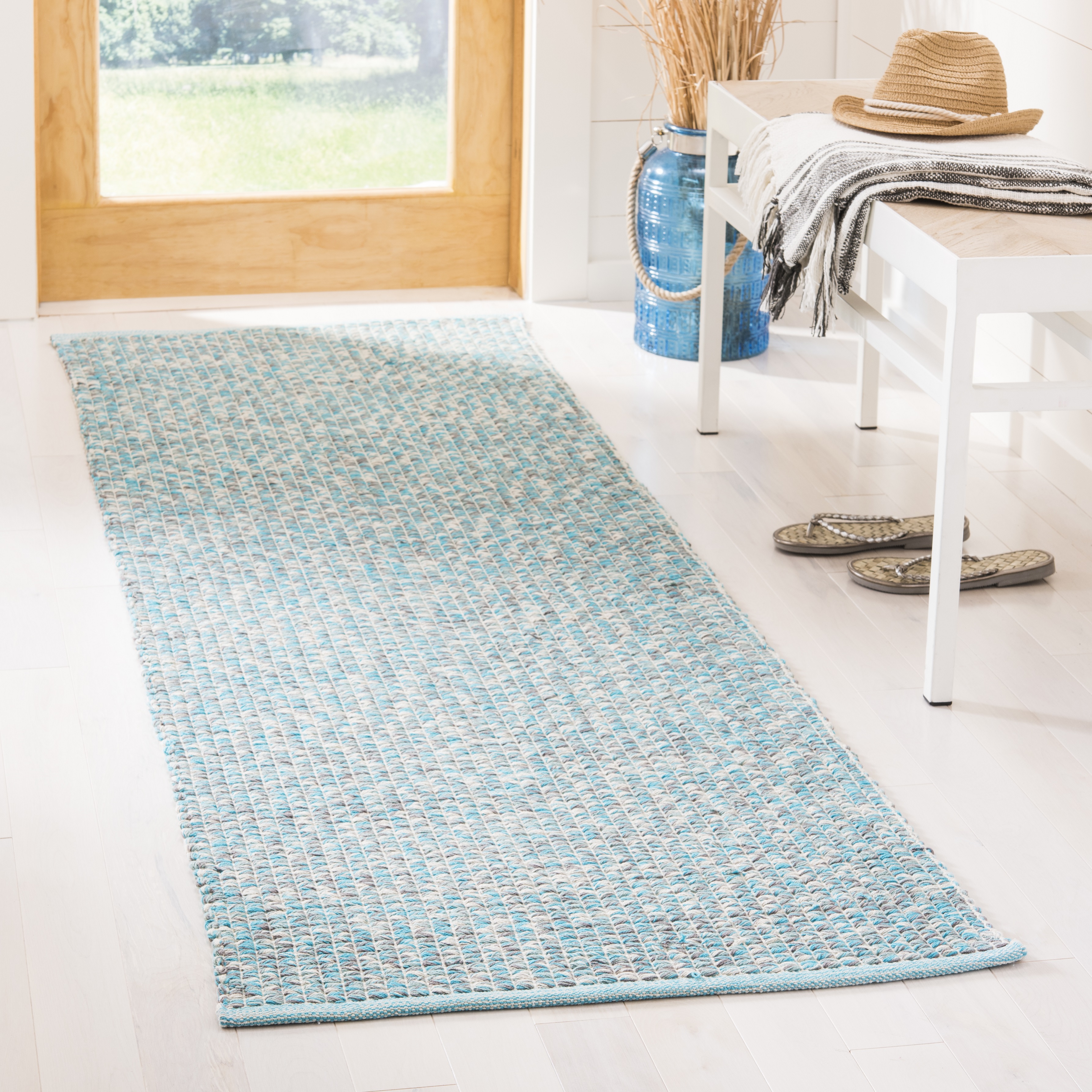 SAFAVIEH Montauk Zelma Braided Cotton Runner Rug, Turquoise/Multi, 2'3" x 7'