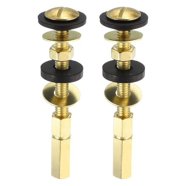 Kit de tornillos de tanque de inodoro de 2 piezas, tornillos de acero al carbono con tuercas y juntas de goma