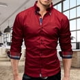 thumbnail image 3 of Camisa de manga larga color vino tinto, solapa de color puro, corte ajustado, transpirable y cómoda para el trabajo o viajes de negocios, talla 3XL, 3 of 5