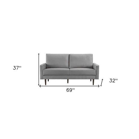 69" Gray Velvet and Dark Brown Sofa