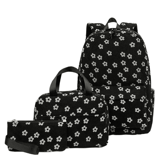 Corduroy Backpacks for Girls, 3PCS Girls Backpack with Lunch Box Pencil Set, Lightweight Bookbag for Kids, Teens, Elementary Middle High College School Student