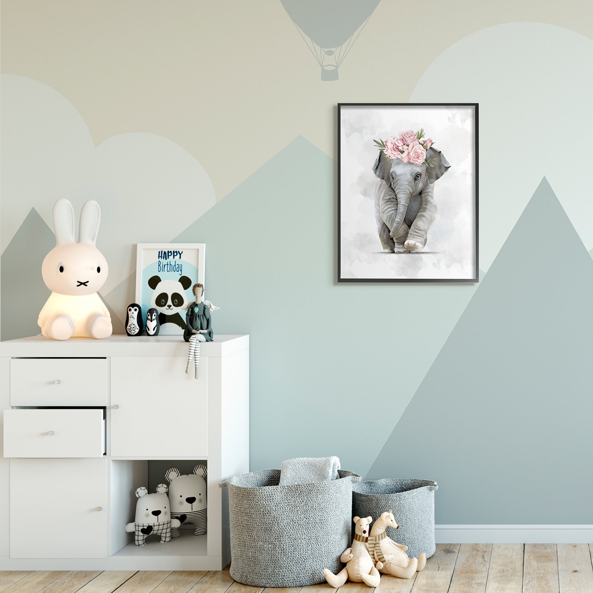 Stupell Industries Adorable Baby Elephant Eye-Catching Pink Flower Crown,24 x 30,Designed by Ziwei Li