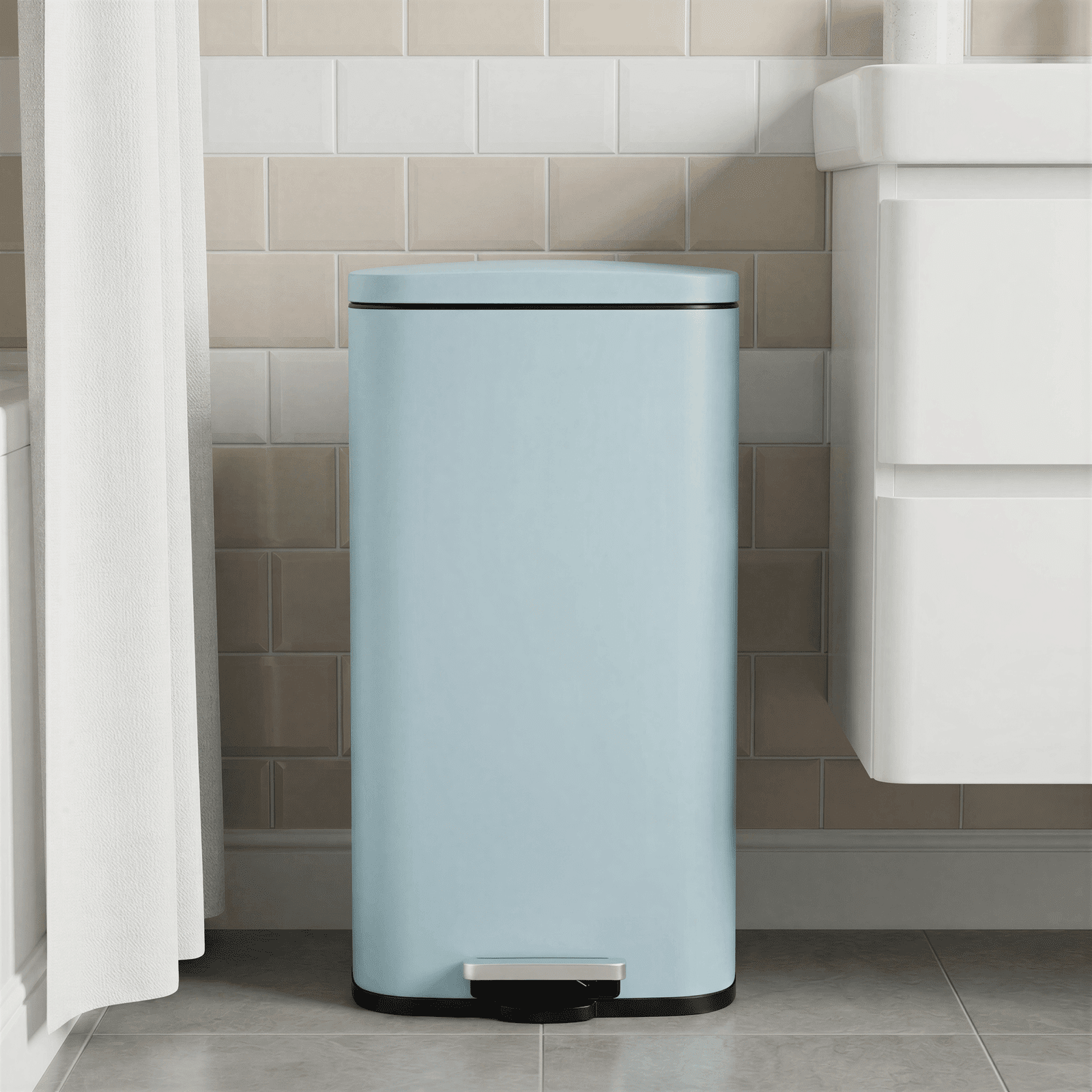 TLSUNNY 8 Gal Stainless Steel Step Trash Can, Kitchen Garbage Bin with Soft-Close Lid, Rectangular