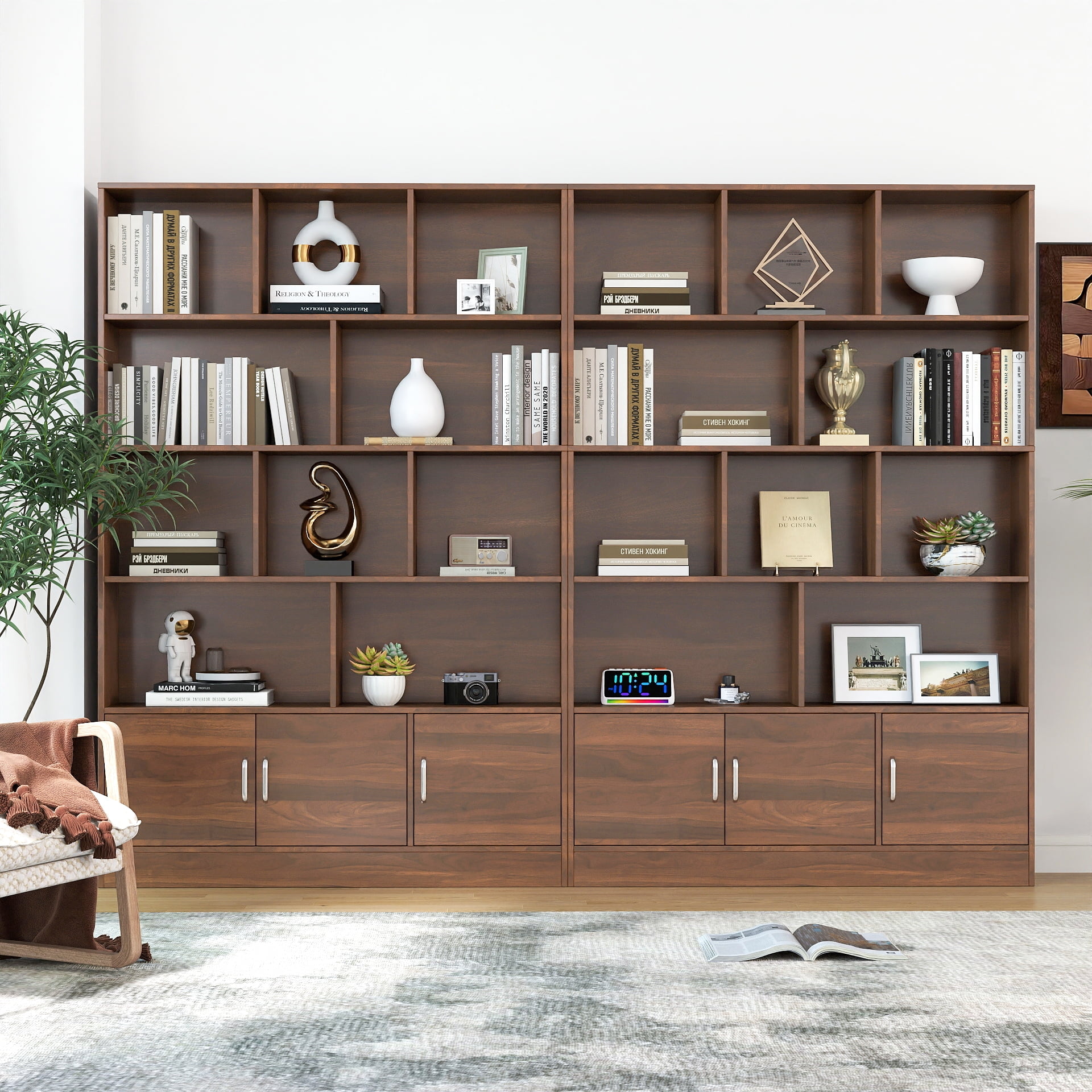 70.87" Tall Bookshelf 10-Cube 4-Tier Open Shelf Bookcase with Cabinet, Black