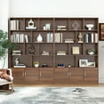 thumbnail image 3 of Aukfa 70.87" Tall Bookshelf with Cabinet,Modern Cube Storage Organizer for Living Room,Walnut, 3 of 8