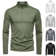 thumbnail image 1 of SGFCWSX Men's Stand Collar Shirts Half Zip Spring Summer Long Sleeve Sun Protection Shirts Army Green Size L, 1 of 4