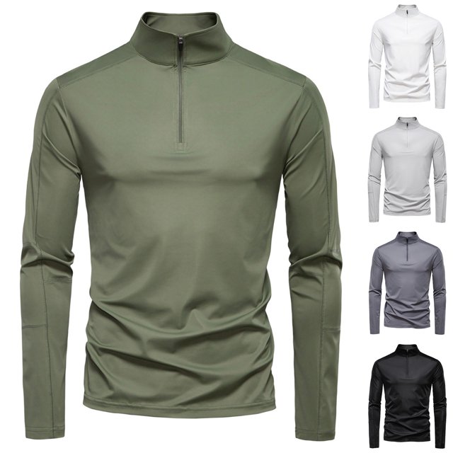 SGFCWSX Men's Stand Collar Shirts Half Zip Spring Summer Long Sleeve Sun Protection Shirts Army Green Size L