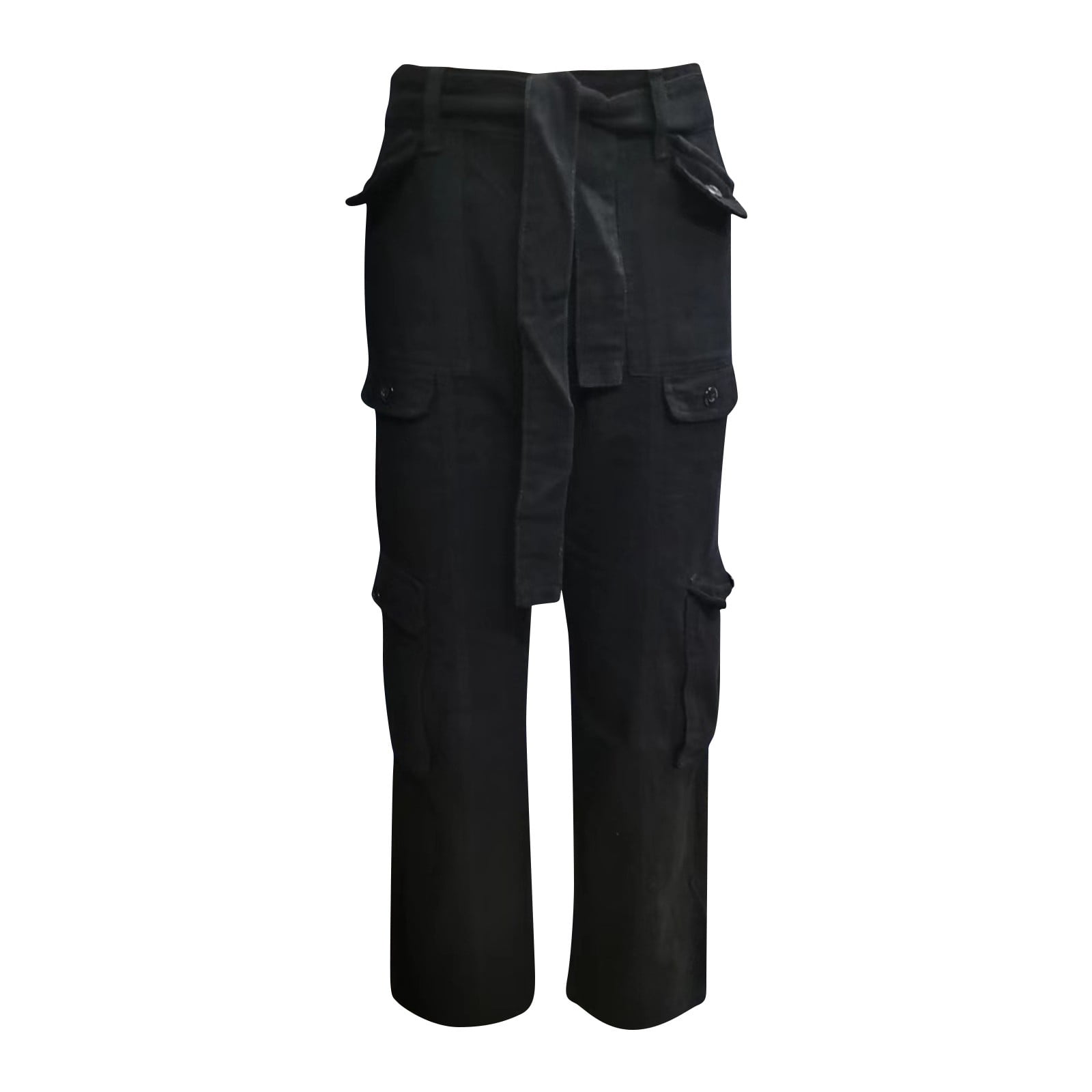HIMIWAY Cargo Pants Women Palazzo Pants for Women Women's Fashion Casual  Solid Color Washed Denim Multi-Pocket Overalls Pants Black D L 