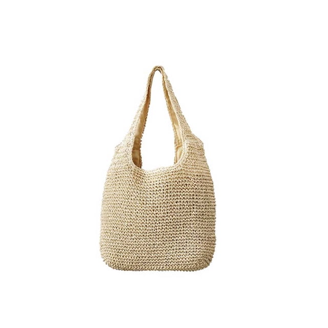 Sonducket Bolso de cesta de paja trenzada para mujer, reutilizable, informal, elegante, de Color sólido, con bolsillo con cremallera, para compras de Bolsas de mensajero y de hombro Beige Blanco Sonducket AP012119-01