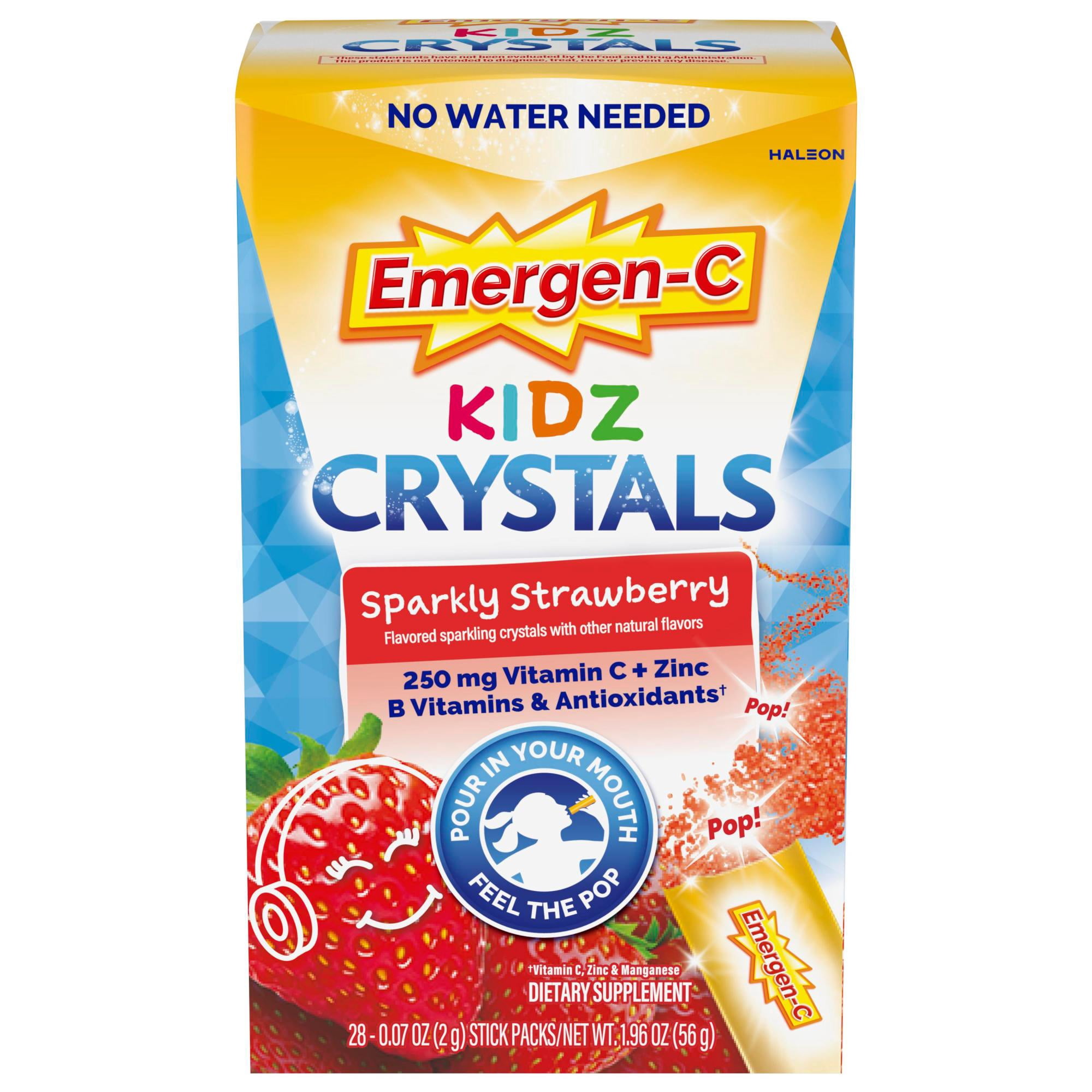 Emergen-C Kidz Crystals, On-The-Go Vitamin C Supplement for Immune Support, Sparkly Strawberry, 28 Stick Packs