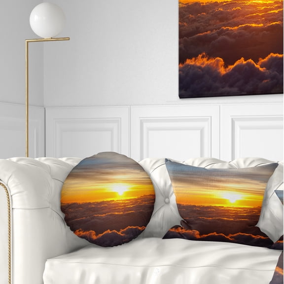 Designart Fantastic Sunset Sky and Clouds - Landscape Printed Throw Pillow - 12x20