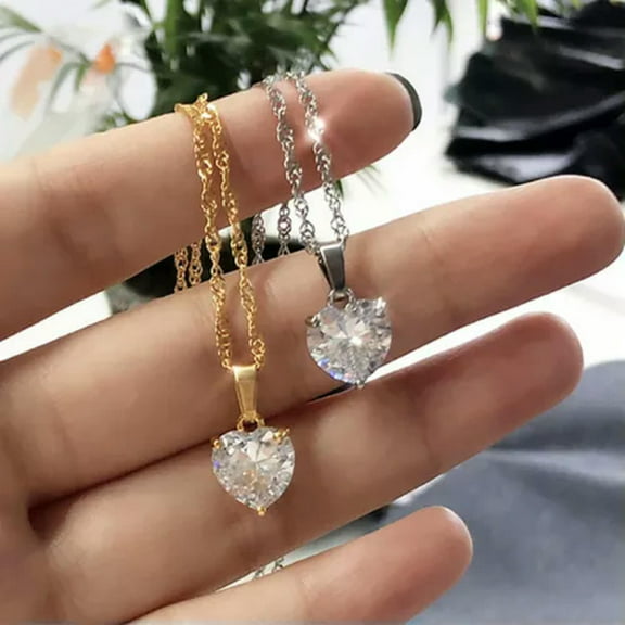 Charm Heart Cut Cubic Zircon Jewelry Women 925 Silver,Gold Necklace Pendant
