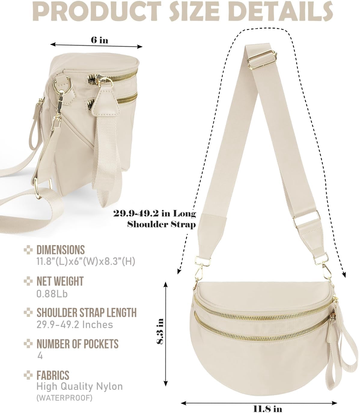 Kwuty Pure Colour Crossbody Bag Bum Bag for Women,Spacious Purse Fanny Packs Belt Bag,Oversized Bum Bag (Colour Bum Bag-Beige)