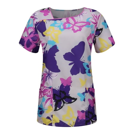 

Fragarn Scrub Tops Women Print Print Nurse Uniforms for Women Short Sleeve V-Neck Shirts Tee Tops with Pockets