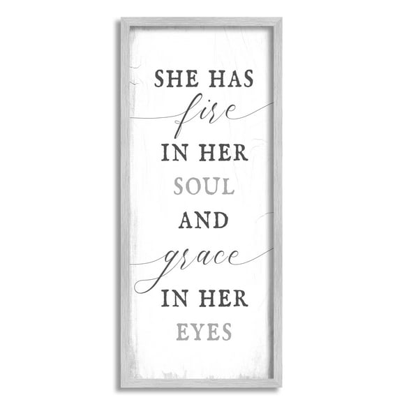 Stupell Industries She has Fire in Her Soul Motivational Girl Power Graphic Art Gray Framed Art Print Wall Art, 10x24, by Lil' Rue