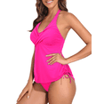 thumbnail image 2 of Hilor Womens Ruched Two Piece Bathing Suits Tummy Control Swimwear Halter Tankini Swimsuits, 2 of 6