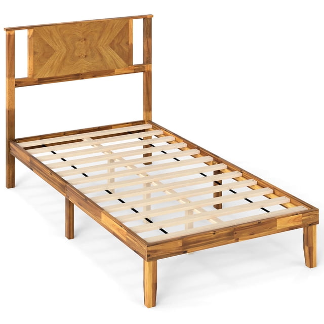 Costway Cadre de Lit Format Simple avec Tête de Lit Espace sous le Lit Aucun Sommier Requis