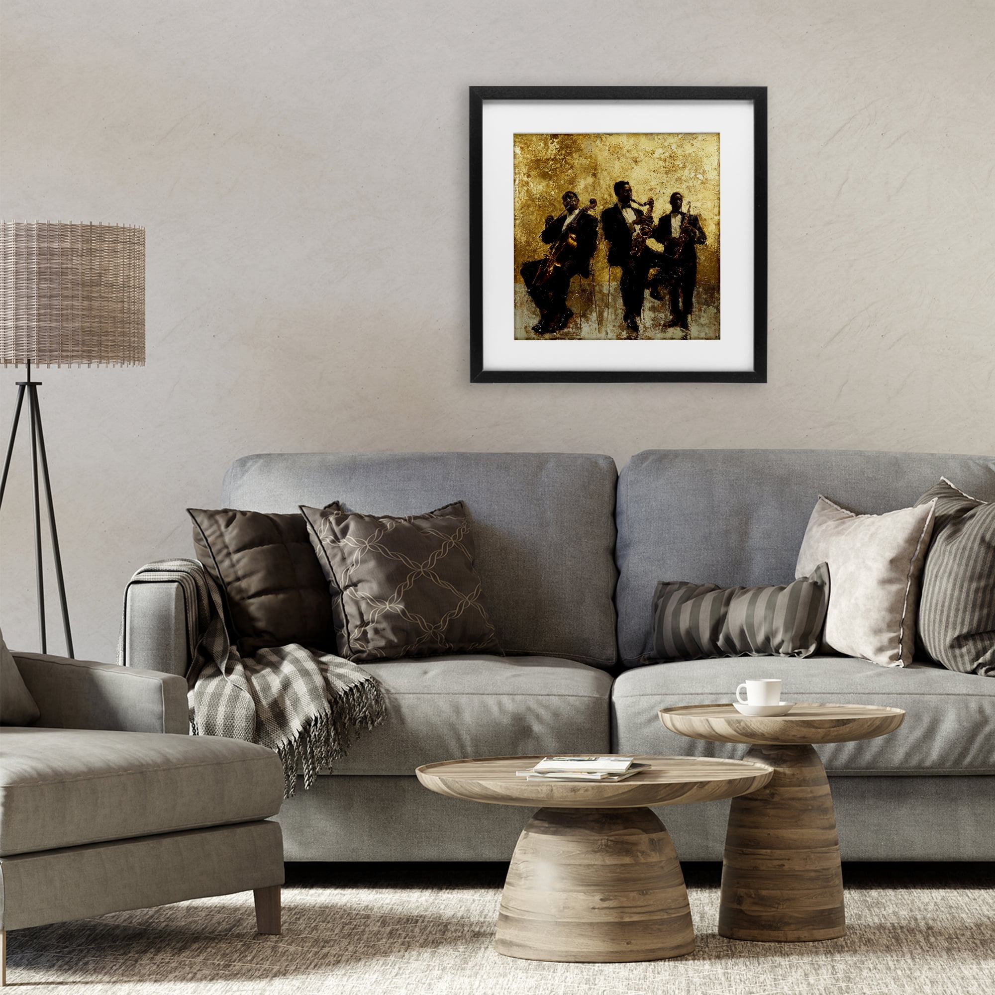 Golden Era Musicians Abstraction Black Framed Print Under Glass, design by Marta Wiley