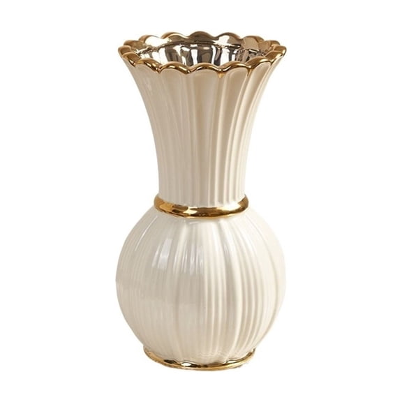 Modern Ceramic Vase with Gold Trim for Living Room Table Decor