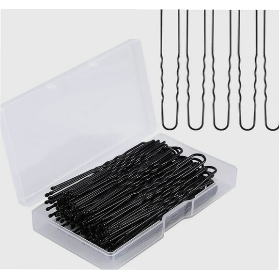 100pcs U-shaped Hairpin, 2.7in Hair Styling Pins Bobby Pin Metal U Hair Pins for Women Girls Buns Wedding Hairstyles All Hair Types, with Storage Box (Black)
