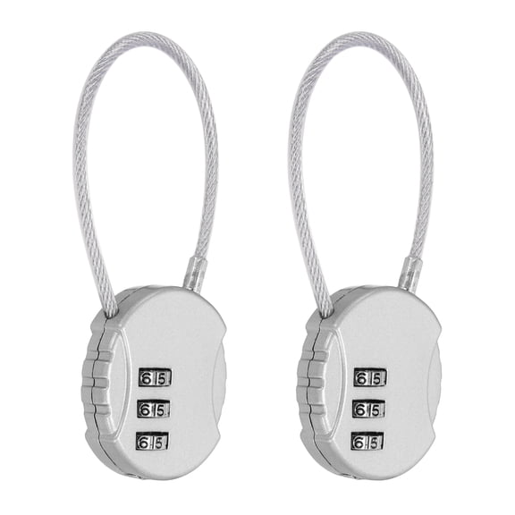 Uxcell 2-Pack Combination Padlock, Zinc Alloy 3 Digit Password Round Shaped Cable Luggage Combo Lock Outdoor Keyless Lock [Silver]