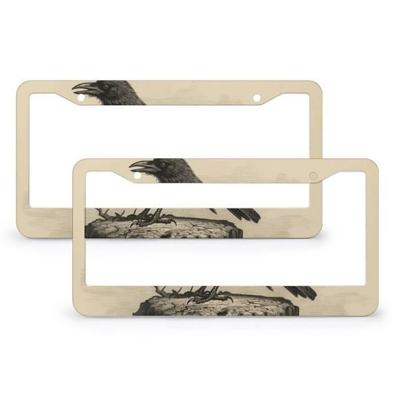 Old Vintage Black Bird Crow License Plate Frames 2 Pcs Set Blackbird Animals White Wildlife License Plate Frame License Plate Shield Frame Fits All Car 2 Hole Metal License Plate Cover