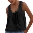 thumbnail image 7 of vigerkar Women Summer Boho Lace Tie Front Tank Beach Vacation Top Button Down Sleeveless Cardigan Crop Y2k Tops Black, S, 7 of 7