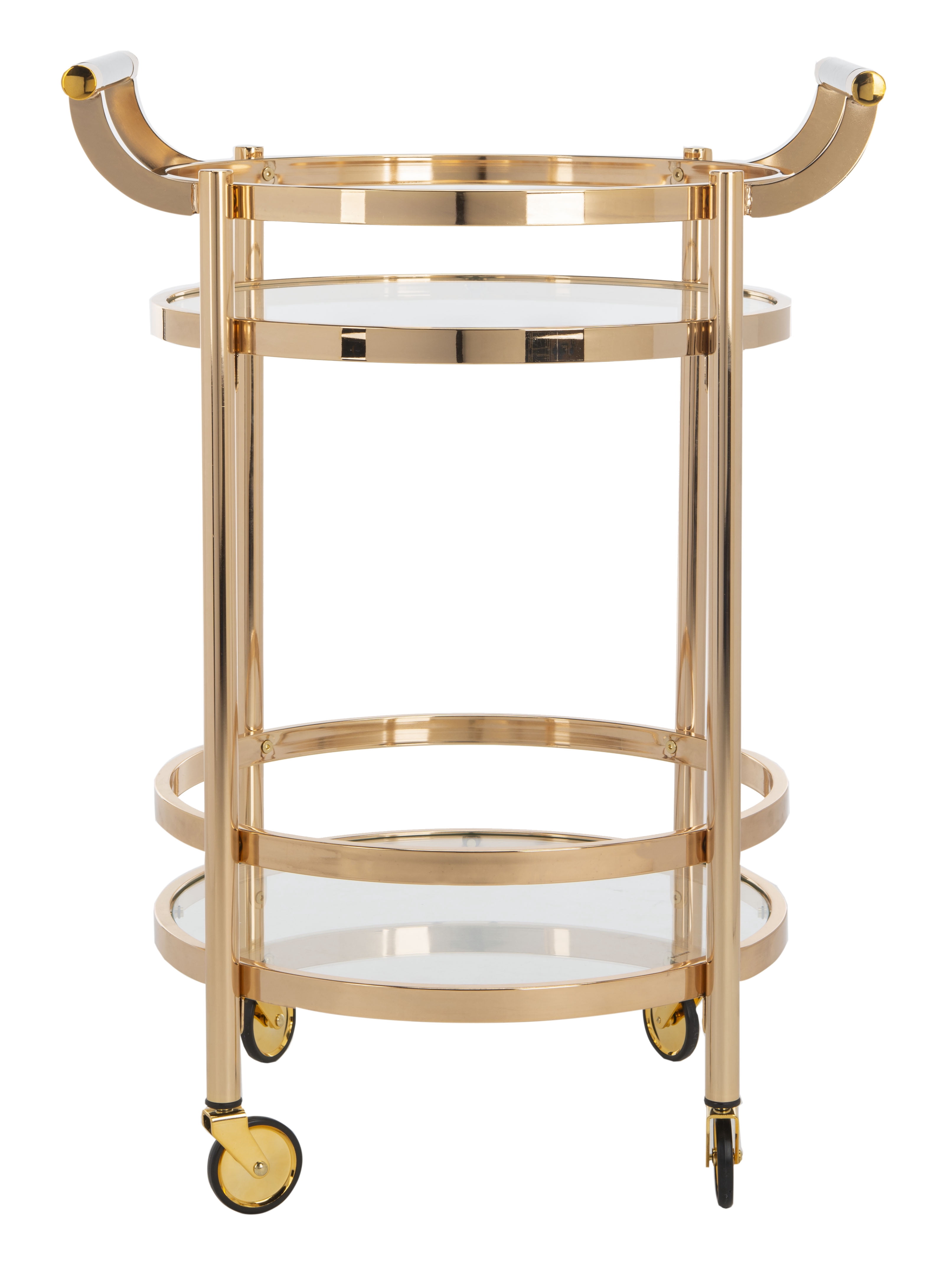 SAFAVIEH Sienna 2 Tier Modern Glam Round Bar Cart with Casters, Gold