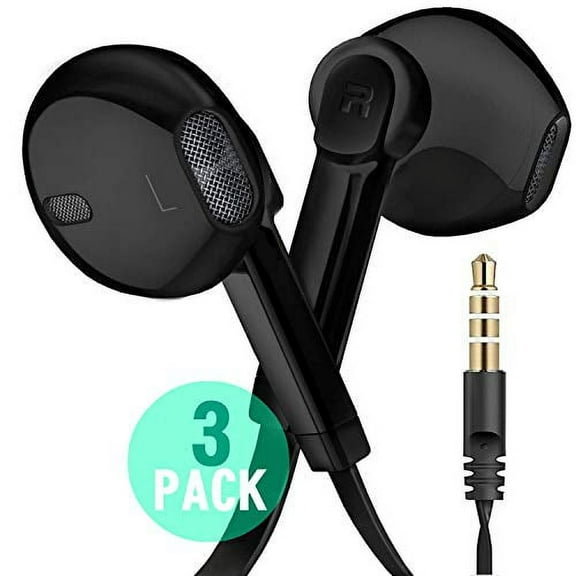 epacks Earphone Headphones, Premium Stereo Earbuds with Microphone, Volume Control, Tangle Free Corded Headphones with 3.5mm Port for PCs, Laptop, Tablet, Cell Phones, Audio Players, 3-Pack