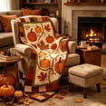 thumbnail image 2 of Vintage Patchwork Border Pumpkin Maple Leaf Flannel Throw Blanket, Quilt Style Fall Harvest Blanket, Soft Polyester Decorative Blanket for Sofa, Bed, Autumn Thanksgiving Farmhouse Home Decor, 2 of 6