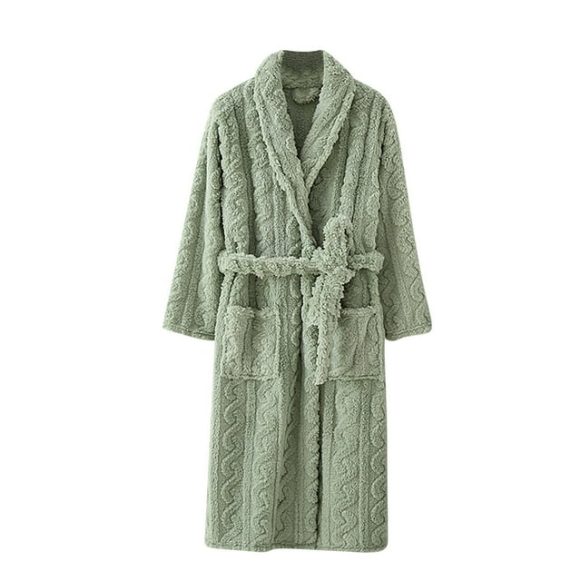 Timegard Bathrobe for Women Fuzzy Button down V Neck Robe Fleece Warm Long Sleeve Pajamas with Pockets