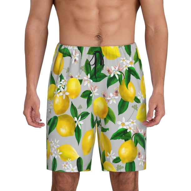 Fotbe Lemon1 Pantalones Cortos de Pijama para Hombre, Ropa de Dormir, Pantalones de Pijama Cortos para Hombre-Large