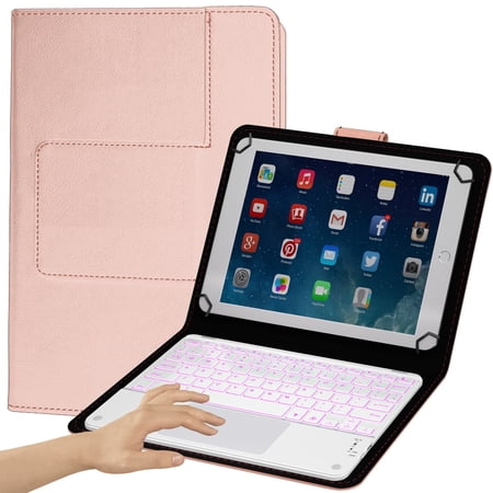 Eoso TouchPad Keyboard Case for 9", 9.7", 10.1", 10.2", 10.5", 10.9", 11" Tablets, 2-in-1 Bluetooth Wireless Keyboard with Touchpad, 7 Colors Backlit & Leather Folio Cover(Rose Gold)