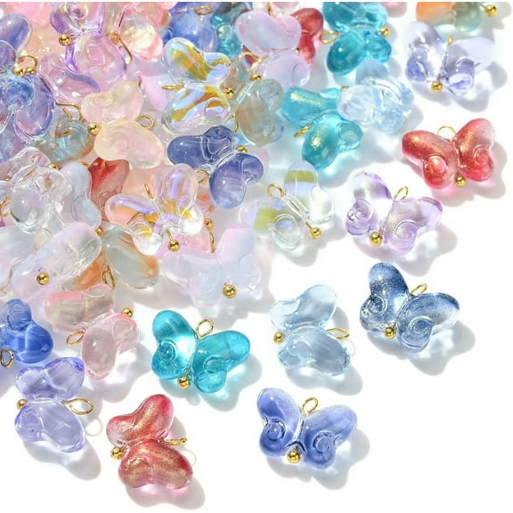 U8MO 100x Crystal Glass Butterfly Charms Pendants Beads for DIY Jewelry Craft Making