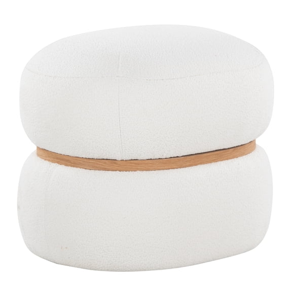 Cinch Contemporary Pouf Ottoman Cream Fabric & Natural Wood by