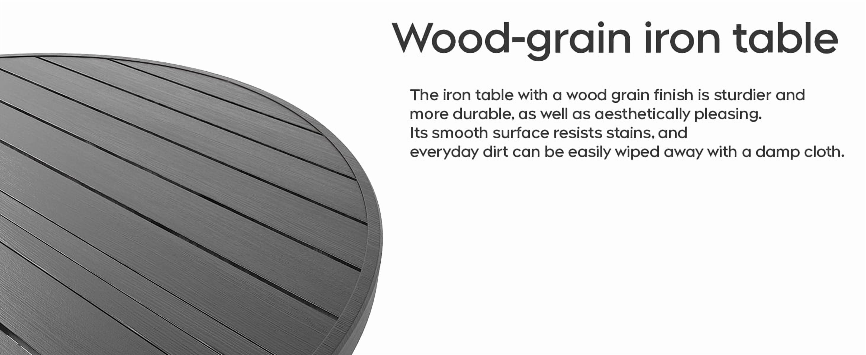 Round Patio Table with Umbrella Hole, 47-Inch Faux Wood Slat Top Outdoor Dining Table, Rust-Resistant Metal Legs for Garden and Deck, Black