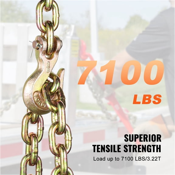 (Weiyi-EC)-- Binder Chain G80 Tie Down Tow Chain With Two Hooks 3/8' X 10.3' 7100 Lbs **--（ 87;;k）