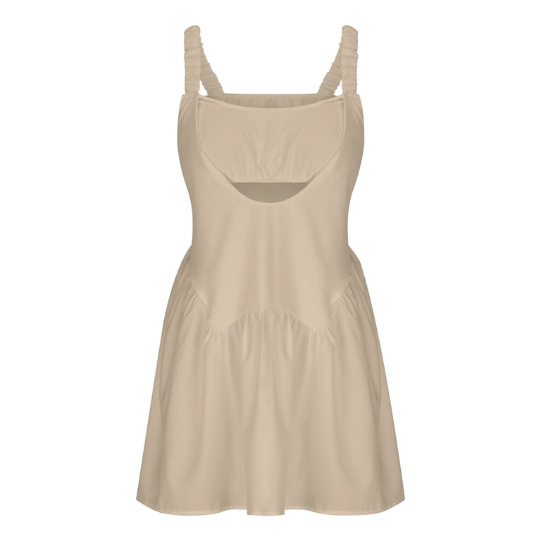 beige tennis dress Women with Built in Shorts and Bra Sleeveless Casual Backless Golf Dress Athletic Dress 4(S) swatches-marinna-halter-ruffle-mini-dress