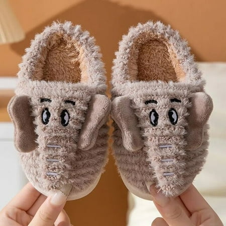 

QWZNDZGR Elephant Slippers Winter Shoes For Whole Family Home Slides Fur Loafer Slipper Full Back Kid House Slipers Matching Family Shoes