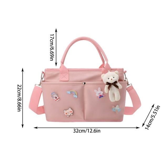 Yhmxh Organizadores y almacenamiento Bolsa de pañales para bebés, bolsillos de gran capacidad, correas para cochecito, colgante de oso, broche para biberón, pañal para bebé, paquete posparto.