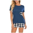 thumbnail image 4 of Aueoeo Pajama Sets Women, Womens Soft Pajama Sets Short Sleeve Top and Shorts Loungewear Set Sleepwear Summer 2 Piece Pjs Sets with Pockets, 4 of 7